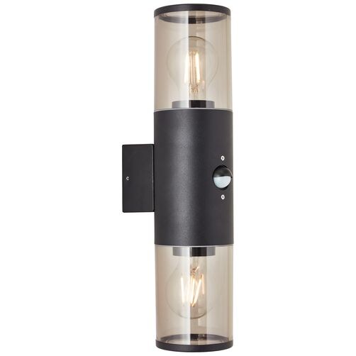 BRILLIANT Sergioro Au&szlig;enwandleuchte 2flg Bewegungsmelder schwarz matt | 2x A60, E27, 20W, geeignet f&uuml;r Normallampen (nicht enthalten) 