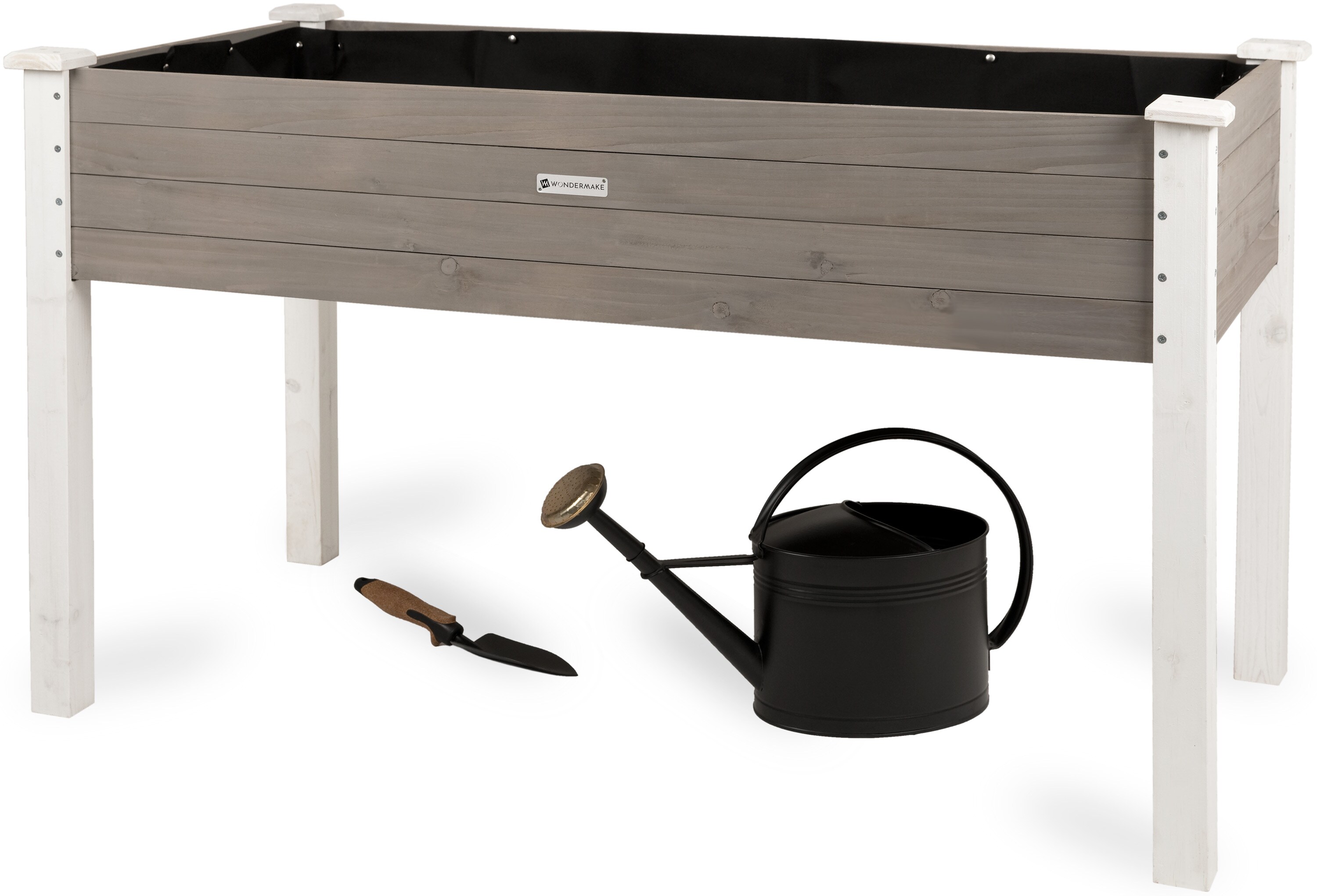 WONDERMAKE&reg; Gro&szlig;es Hochbeet aus Holz f&uuml;r Garten Balkon Terrasse, Pflanzkasten Bausatz XL rechteckig schmal mit Vlies-Folie, Kr&auml;uterbeet Pflanzenkasten, 124 x 63 x 75 cm, wei&szlig; grau anthrazit 