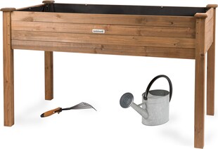 needs&wants® Großes Hochbeet aus Holz für Garten Balkon Terrasse, Pflanzkasten Bausatz XL rechteckig schmal mit Vlies-Folie, Kräuterbeet Pflanzenkasten deko, 121 x 63 x 75 cm, dunkel-braun 