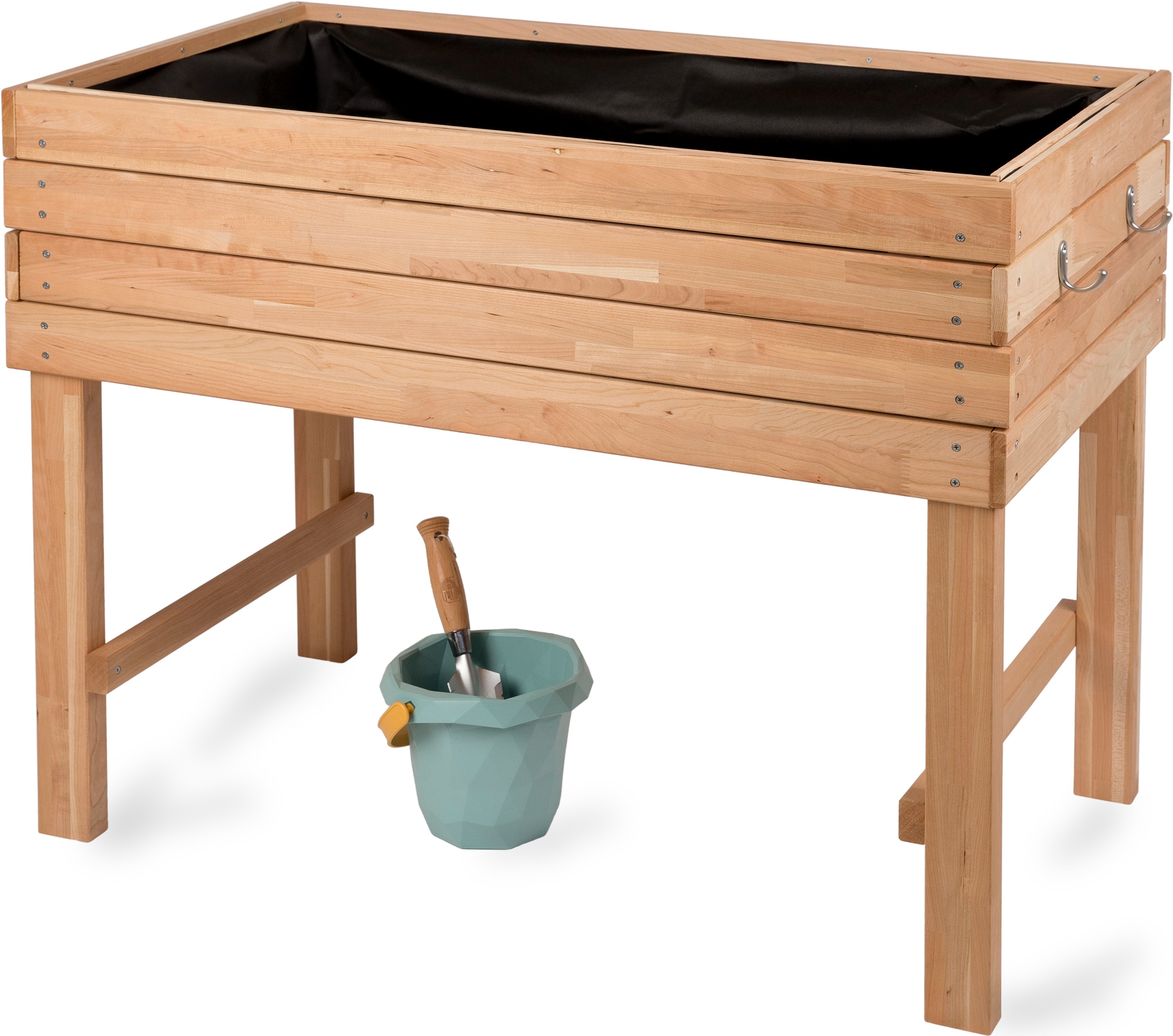 WONDERMAKE&reg; Premium Hochbeet aus Kirschbaum Holz gro&szlig; f&uuml;r Garten Balkon Terrasse, Pflanzkasten Bausatz XL hochwertig rechteckig mit Vlies-Folie, Kr&auml;uterbeet Pflanzenkasten deko, braun 