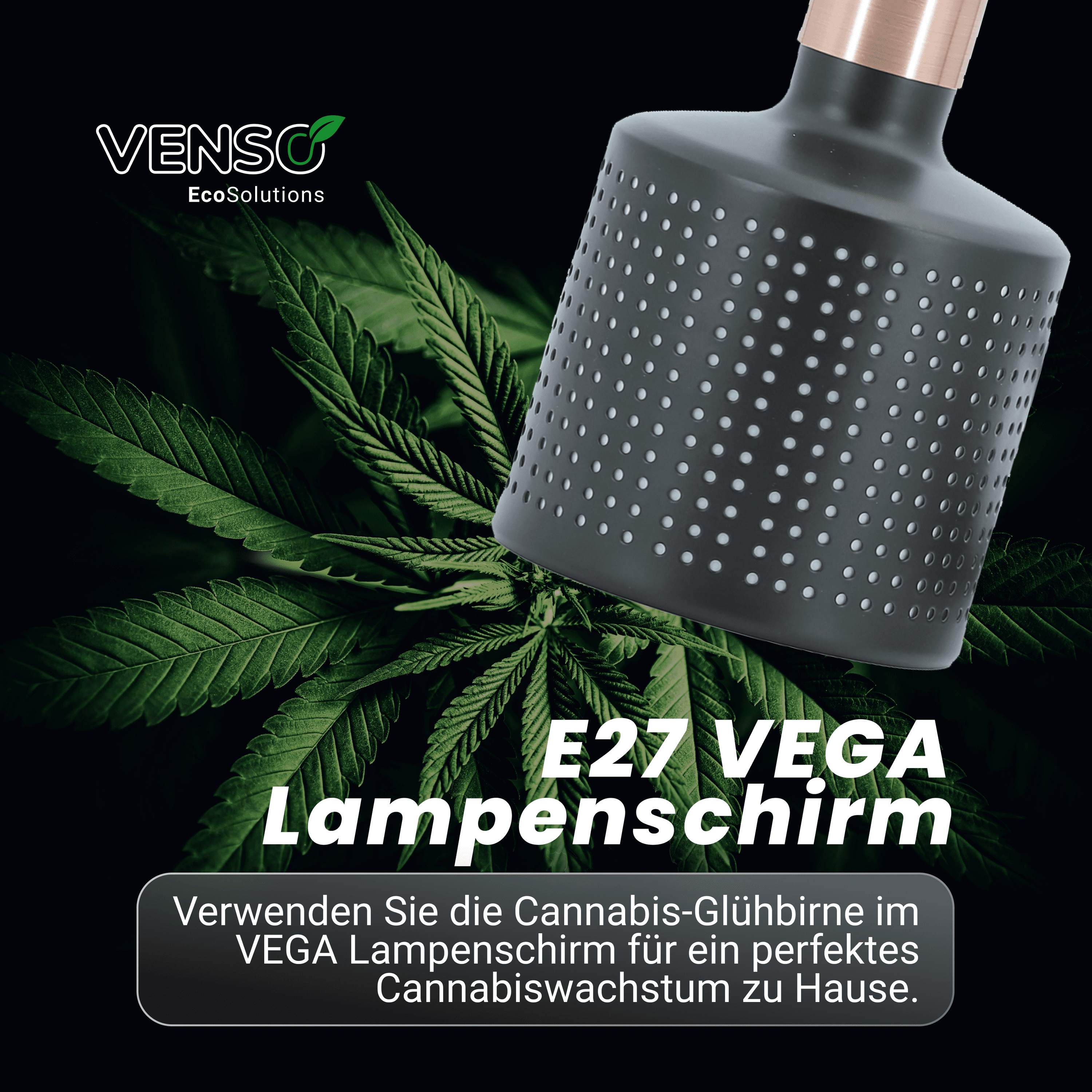 Venso EcoSolutions VEGA E27 Lampenschirm Schwarz, Lampenschirm Metall, Venso Pflanzenlampe, E27 Pflanzenlampe, Lampenschirm E27, Tageslichtlampe f&uuml;r Pflanzen, Pflanzenlicht, LED Zimmerpflanze 