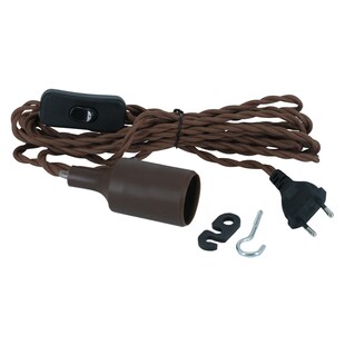 Parus by Venso E27 Lampenfassung Helix 4m Textilkabel Braun, Eurostecker, Venso Ecosolutions Lampenfassung E27 mit Kabel für E27 LED Lampe, Bulb Holder, Kabel für Lampe, Fassung E27 