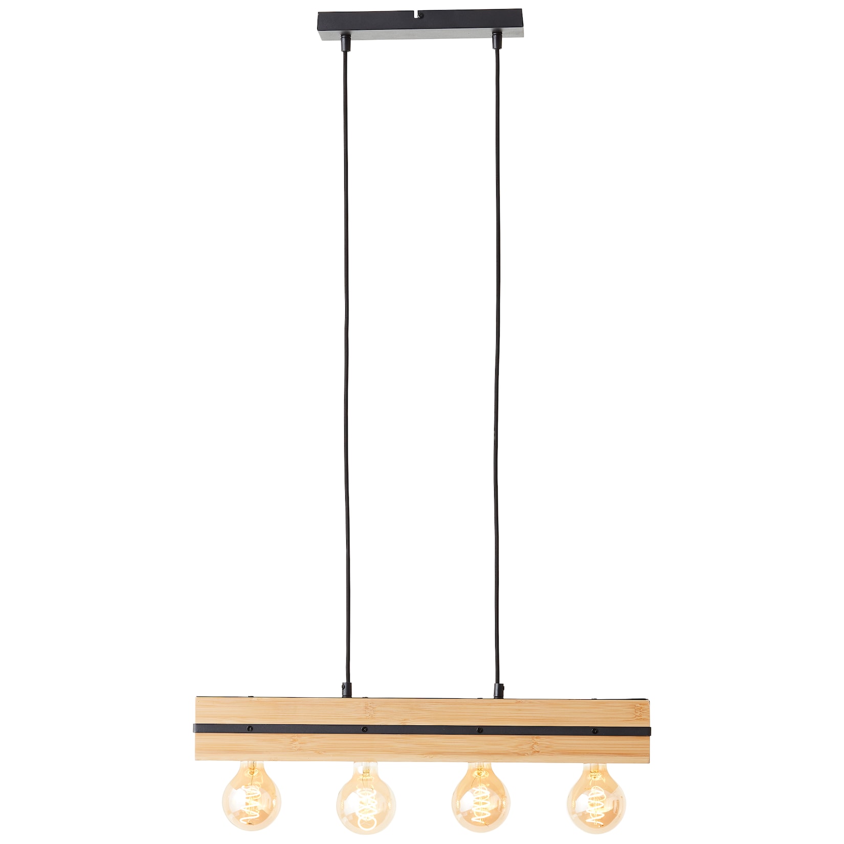 Brilliant Benny Pendelleuchte 60cm schwarz matt/natur , Metall/Bambus , 4x A60 , E27 , 40 W