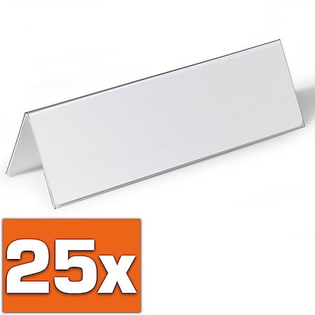 Durable 805319 Tischnamensschild, 25 Stück, 105/210x297 mm, transparent mit weißer Papiereinlage 