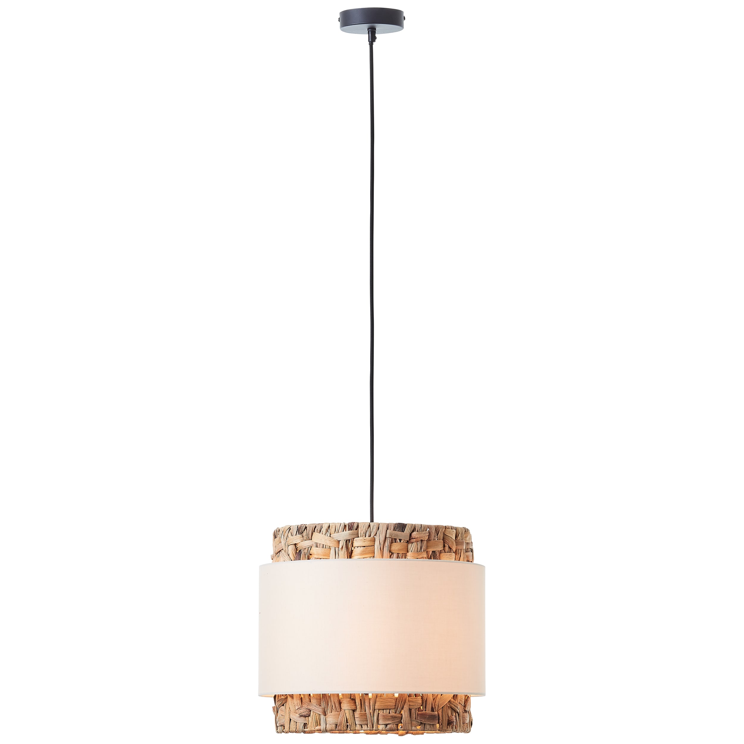 Brilliant Waterlilly Pendelleuchte 1flg schwarz/natur/wei&szlig;, Textil/Wasserhyazinthe/Metall, 1x A60, E27, 60 W 