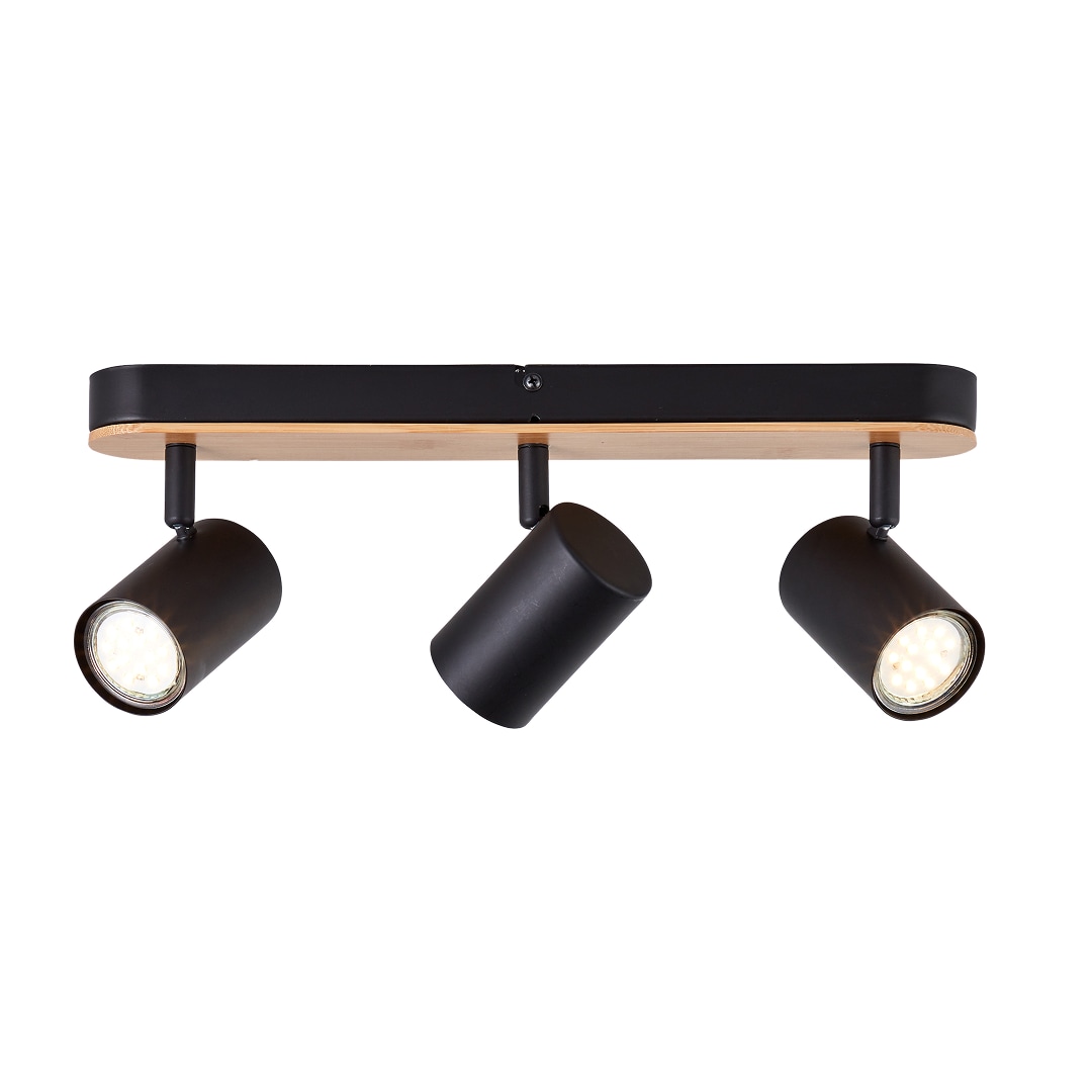 Brilliant Niels LED Spotbalken 3-flammig - Schwenkbare Deckenleuchte aus Metall & Bambus , GU10 Fassung , dimmbar , ohne Leuchtmittel , schwarz matt/natur 