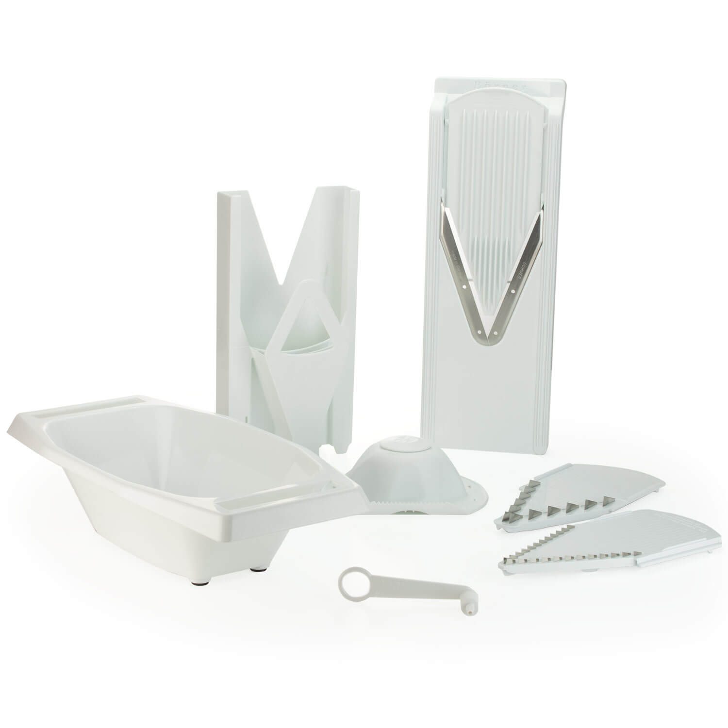 B&ouml;rner Mandoline V3 Spezial | 7-teiliges Set | 5 Schnittst&auml;rken | Als Pommes-Schneider geeignet | BPA-frei und rostfrei | Wei&szlig; 