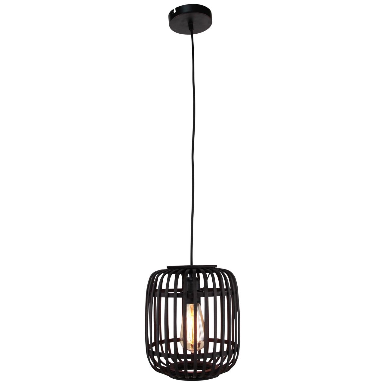 BRILLIANT Woodrow Pendelleuchte 1flg 21cm holz dunkel/schwarz Innenleuchten,Pendelleuchten | 1x A60, E27, 60W, geeignet f&uuml;r Normallampen (nicht enthalten) | Kabel k&uuml;rzbar 