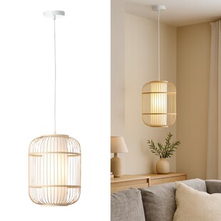 Brilliant Bones Pendelleuchte Ø 30 cm – E27-Fassung, dimmbar, natürliche Materialien, Natur/Weiß, ohne Leuchtmittel – ideal für Esszimmer & Wohnzimmer 