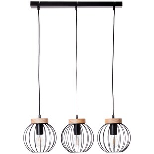 BRILLIANT Sorana Pendelleuchte 3flg schwarz/holzfarbend Innenleuchten,Pendelleuchten,-Reihe | 3x A60, E27, 40W, geeignet für Normallampen (nicht enthalten) | Holz aus nachhaltiger Forstwirtschaft (FSC 