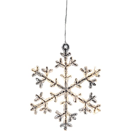 Star Trading LED Schneeflocke Icy von Star Trading, Fensterlicht Weihnachten warmweiß aus Kunststoff in Silber, Transparent, mit Kabel, Länge: 16 cm 