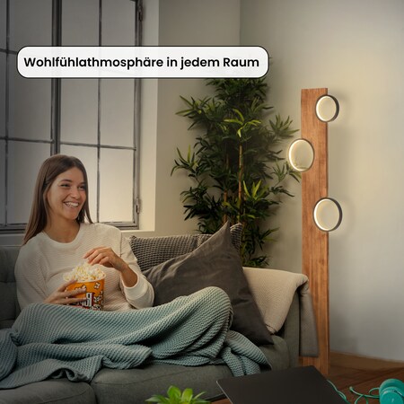 Brilliant für Wohnzimmer, LED Stehlampe aus Holz, Vintage-Stehlampe,  Standlampe für Schlafzimmer, moderne Ecklampe, Metall/Holz, matt-schwarz/ Holz, mit integrierten LED. bei Marktkauf online bestellen