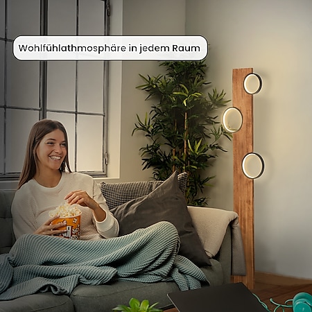 Brilliant für Wohnzimmer, LED Stehlampe aus Holz, Vintage-Stehlampe,  Standlampe für Schlafzimmer, moderne Ecklampe, Metall/Holz, matt-schwarz/ Holz, mit integrierten LED. bei Marktkauf online bestellen