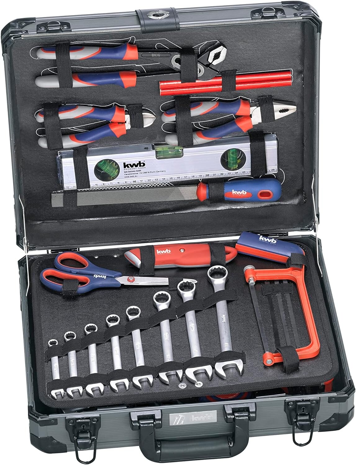 Werkzeug-Koffer inkl. Werkzeug-Set, 99-teilig, gefüllt, robust und hochwertig, ideal für den Haushalt oder die Garage, im stabilen Alu-Koffer