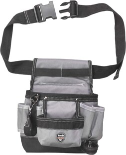 kwb Werkzeug-Gürtel aus Nylon mit Nageltasche, großen und kleinen Taschen, Hammerschlaufe und Schlaufe mit Karabinerhaken, 19 x 8.5 x 21 cm 