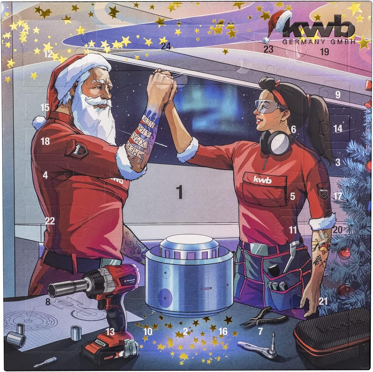 kwb Premium Adventskalender -Weihnachts-Kalender f&uuml;r Mann und Frau, Qualit&auml;ts Werkzeug-Set inkl. hochwertiger Tasche 