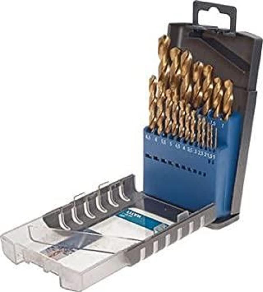 HSS Metallbohrer-Set - Titan Spiralbohrer-Satz in Industrie-Qualität, Werkzeug-Box 19-teilig