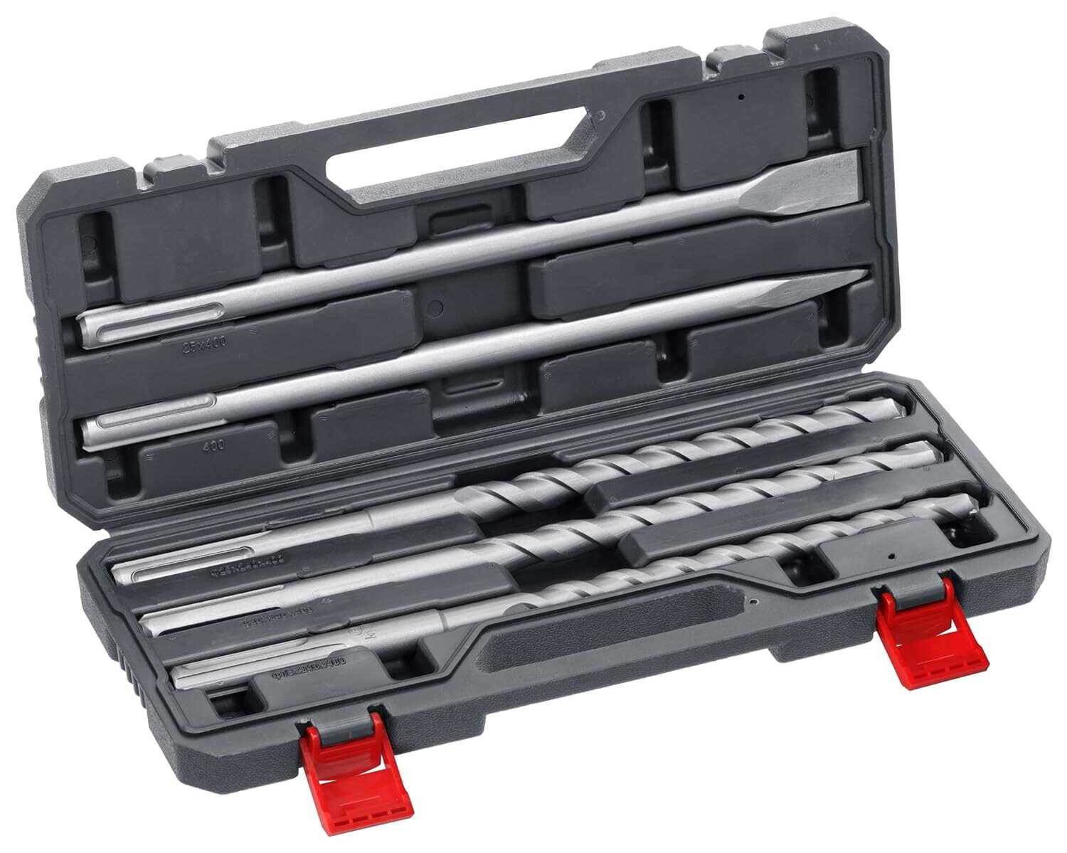 SDS-Max Hammerbohrer und Meißel-Set für Bohrhammer, 5-teiliger Stein- u. Beton-Meissel/Bohrer Satz im Kunstoff-Koffer