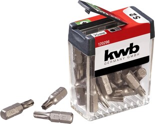 KWB Bitspender Box - 25-teiliges T25 Bitset, 25mm Länge, 1/4" Durchmesser, Torx Aufsatz, Passend für alle Akku-Schrauber 