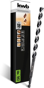 kwb 3-S Japan Schlangenbohrer ø 18 mm, 235 mm aus blankgeschliffenem CV-Stahl mit superscharfem Spitzenanschliff, Zentrierspitze und E 6.3 Schaft 