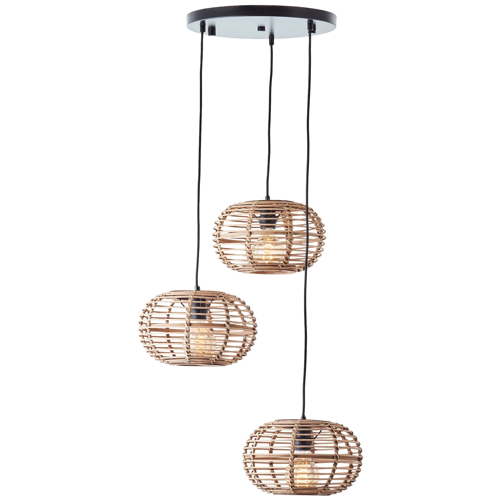 Brilliant Lampe Woodball Pendelleuchte 3flg schwarz matt/bambus Metall/Textil/Holz braun 3x A60 , E27 , 40 W