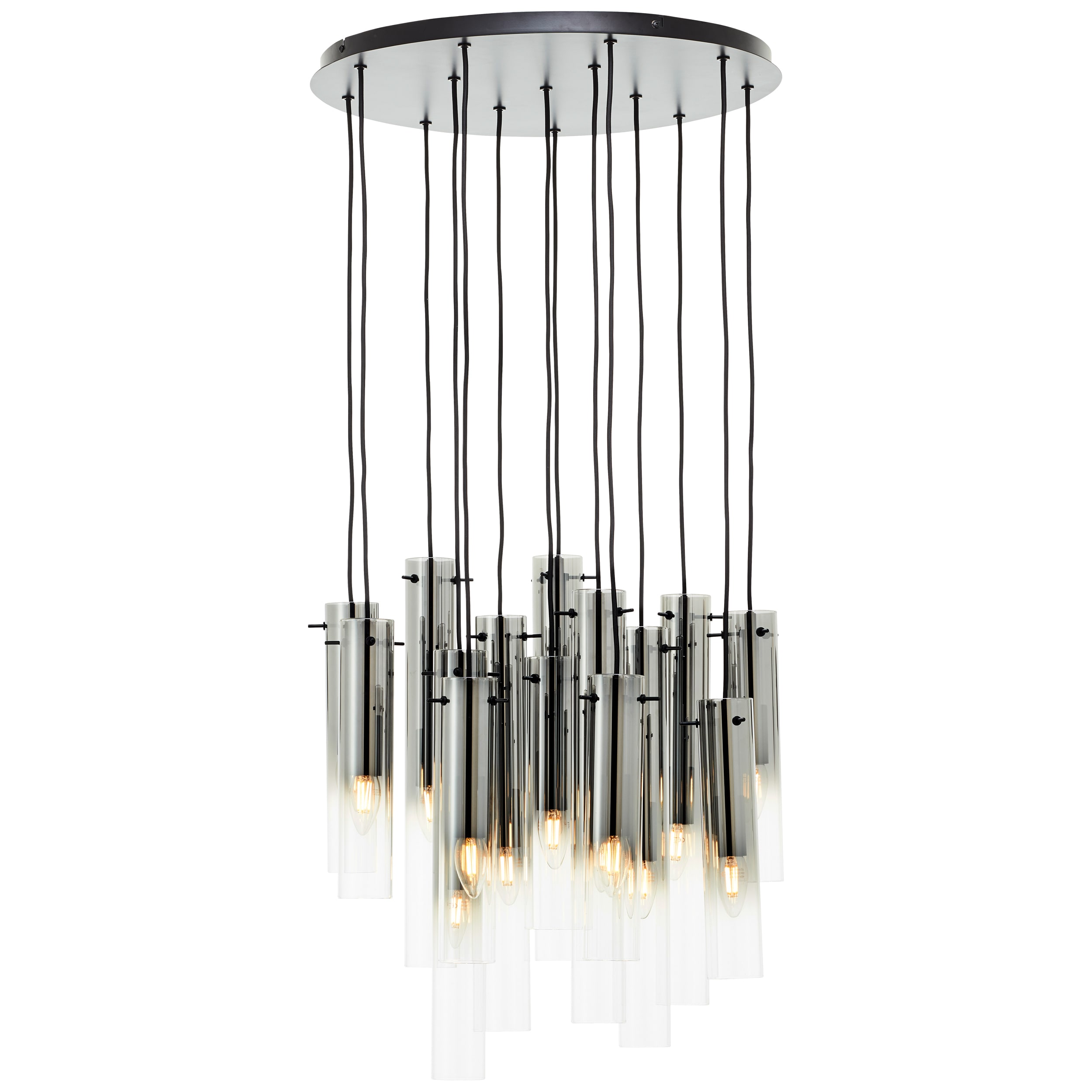 Brilliant Lampe Glasini Pendelleuchte 14flg schwarz matt/rauchglas Metall/Holz schwarz 14x C35, E14, 25 W 