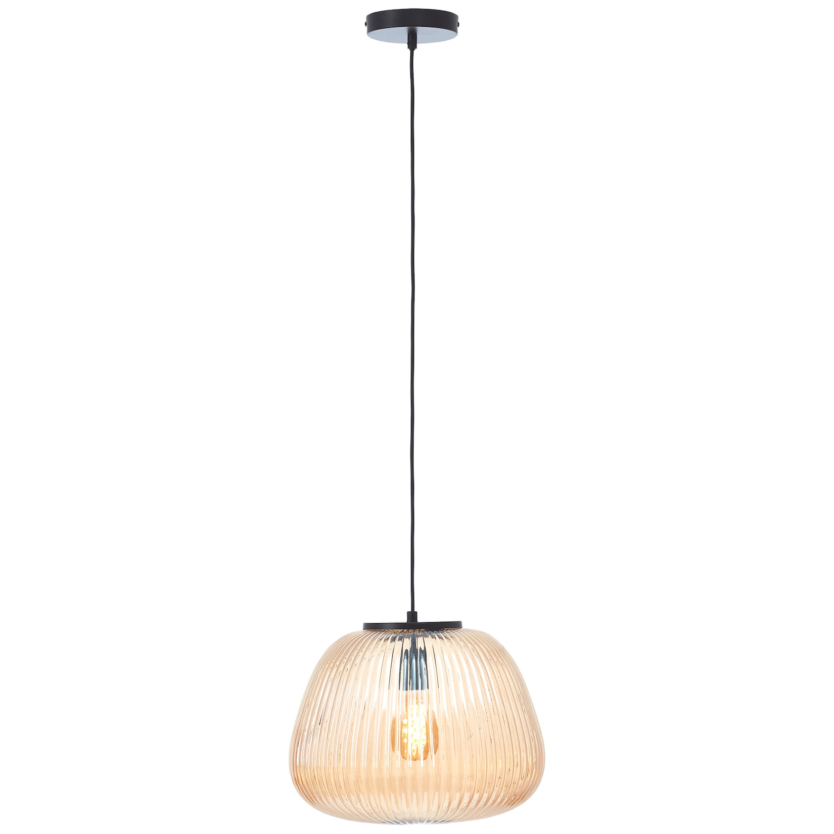 Brilliant Lampe Kaizen Pendelleuchte 35cm amber-bernstein/schwarz matt Kunststoff braun 1x A60 , E27 , 40 W