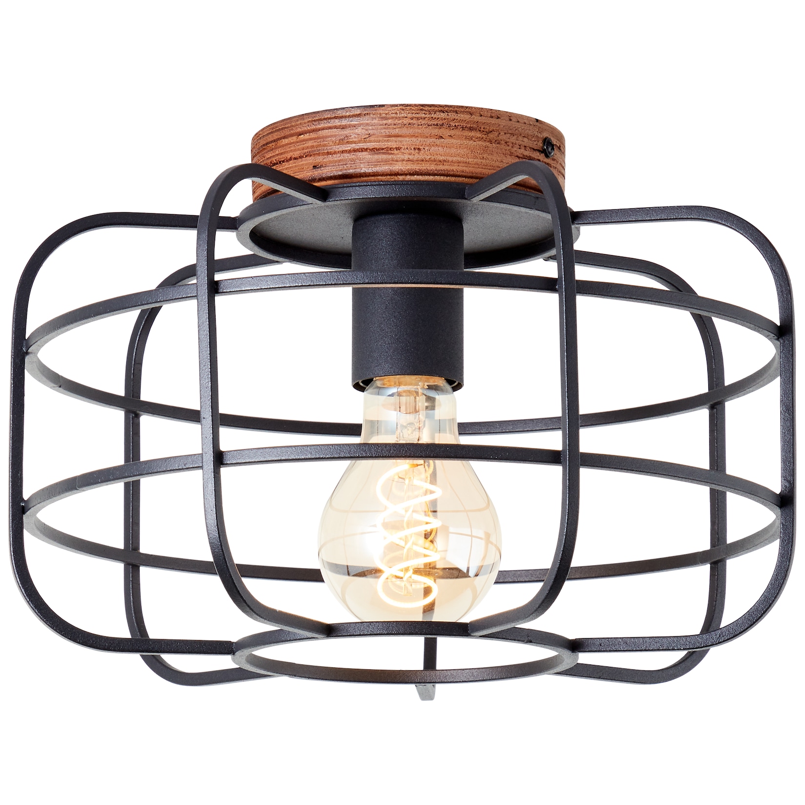 Brilliant Lampe Gwen Deckenleuchte 30cm antik holz/schwarz korund Metall/Textil/Holz braun 1x A60 , E27 , 40 W