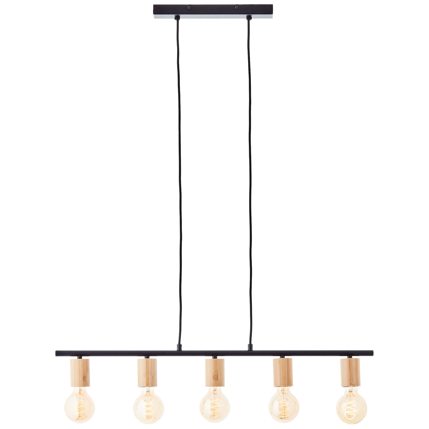Brilliant Lampe Kerry Pendelleuchte 5flg schwarz/holz Aluminium braun 5x A60 , E27 , 40 W