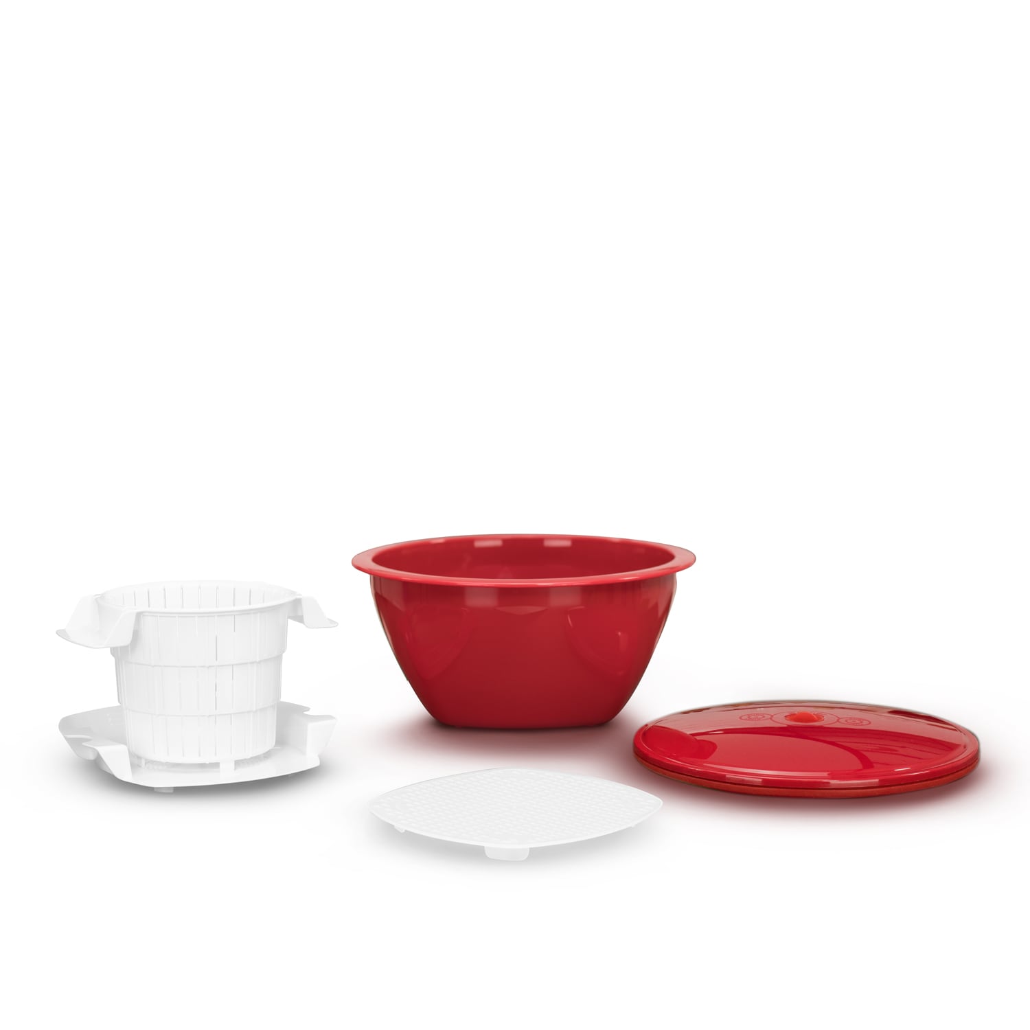 Borner Cheesemaker & Multimaker with keep-fresh lid, sieve salat bowl serving bowl, make your own cream cheese at home red 