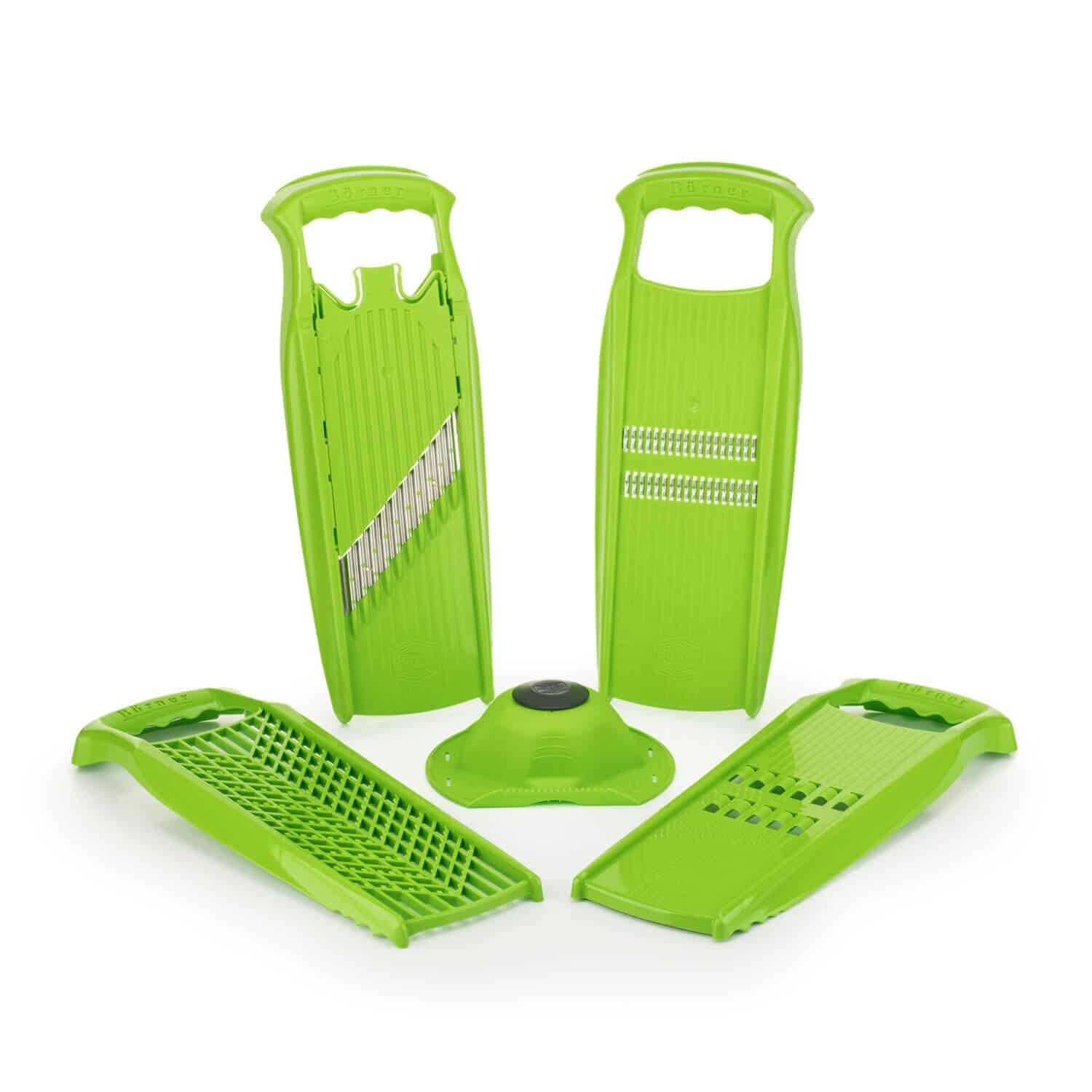 Borner Grater-Set Julienne Slicer, Crincle, Wave-Waffle Cuter, Cheese Grater green