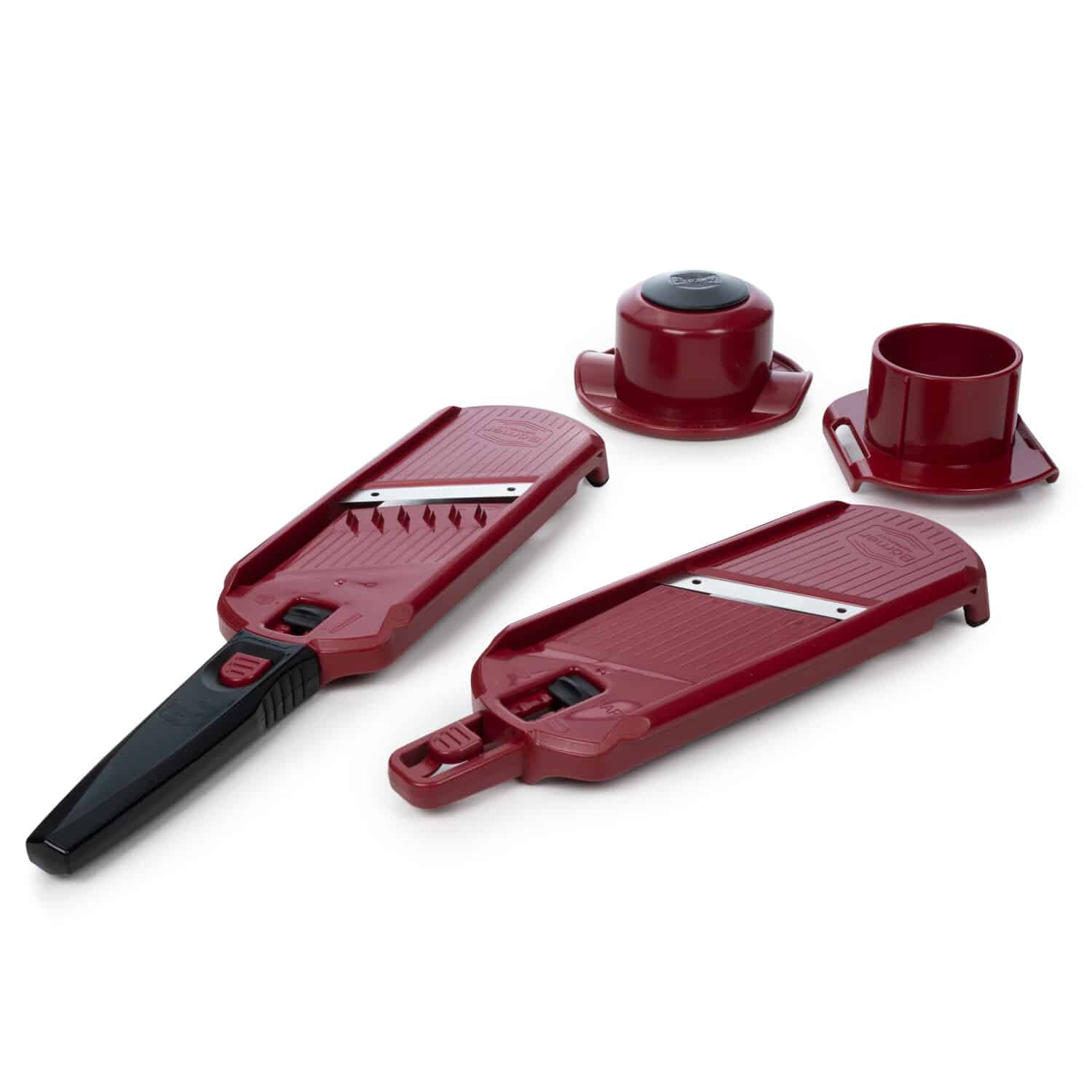 Börner Multi Dicer & Slicer Gemüsereibe Obsthobel Minihobel Juliennehobel Zwiebelschneider dünne Streifen Obst- und Gemüsehobel rot/schwarz