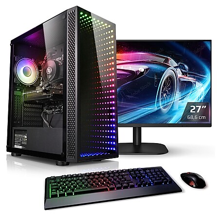 PC Set mit 27 Zoll TFT Allround AMD Ryzen 5 4600G, 32GB DDR4, AMD Vega Grafik, 1TB SSD, 4TB HDD, WLAN 