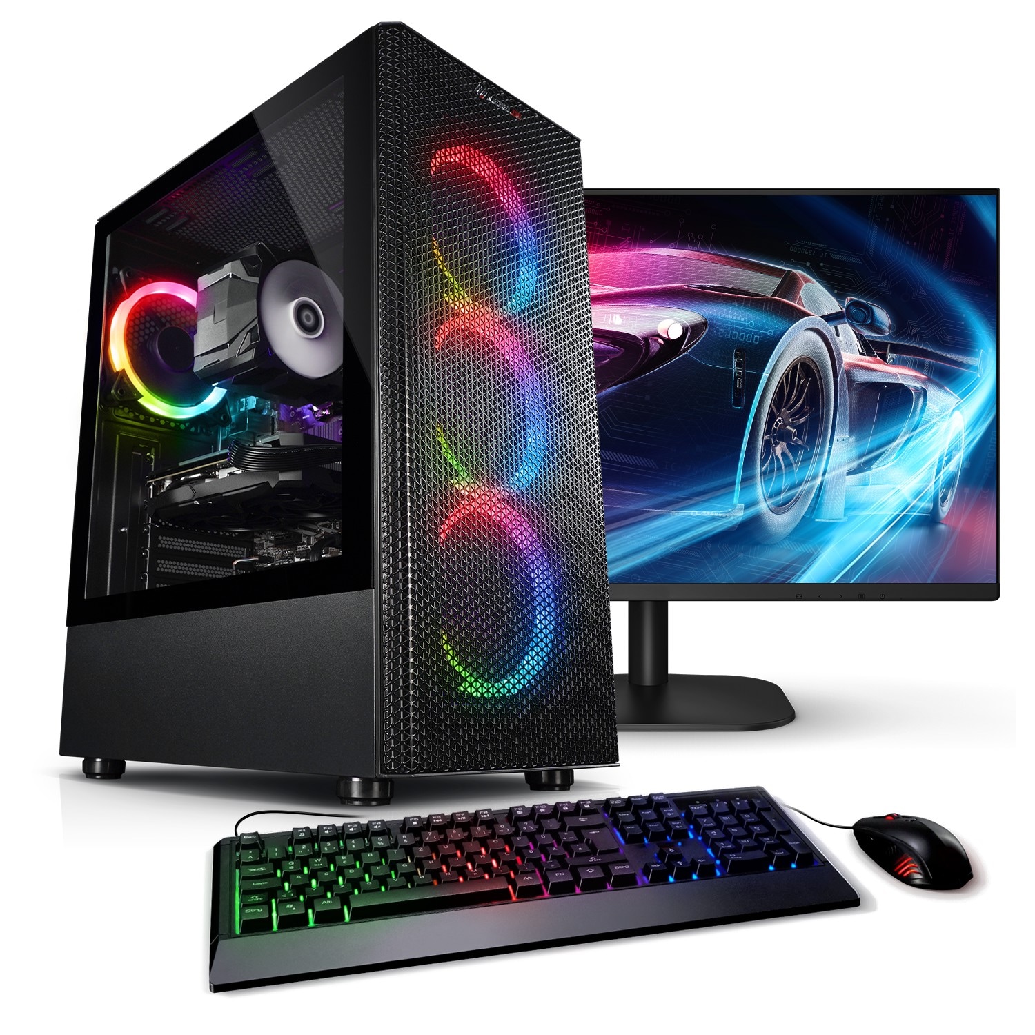 PC Set Gaming mit 23.8 Zoll TFT Lightning V AMD Ryzen 5 5500, 32GB DDR4, NVIDIA RTX 3050 8 GB, 2TB SSD, WLAN, Windows 11 