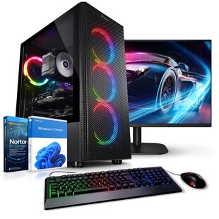 PC Set Gaming mit 27 Zoll TFT Total V AMD Ryzen 7 5700X, 32GB DDR4, NVIDIA RTX 5060 8 GB, 1TB SSD, 2TB HDD, WLAN, Windows 11 