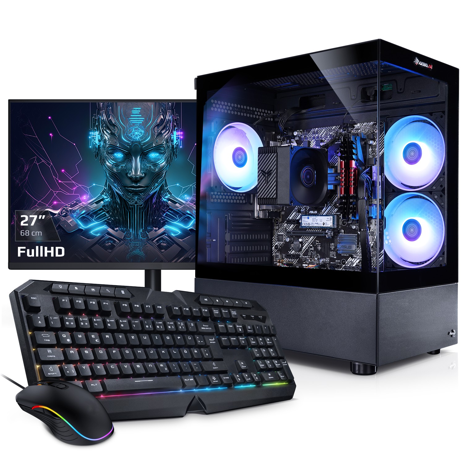 PC Set mit 27 Zoll TFT Viper V AMD Ryzen 7 5700G, 32GB DDR4, AMD Vega Grafik, 1TB SSD, WLAN, Windows 11 