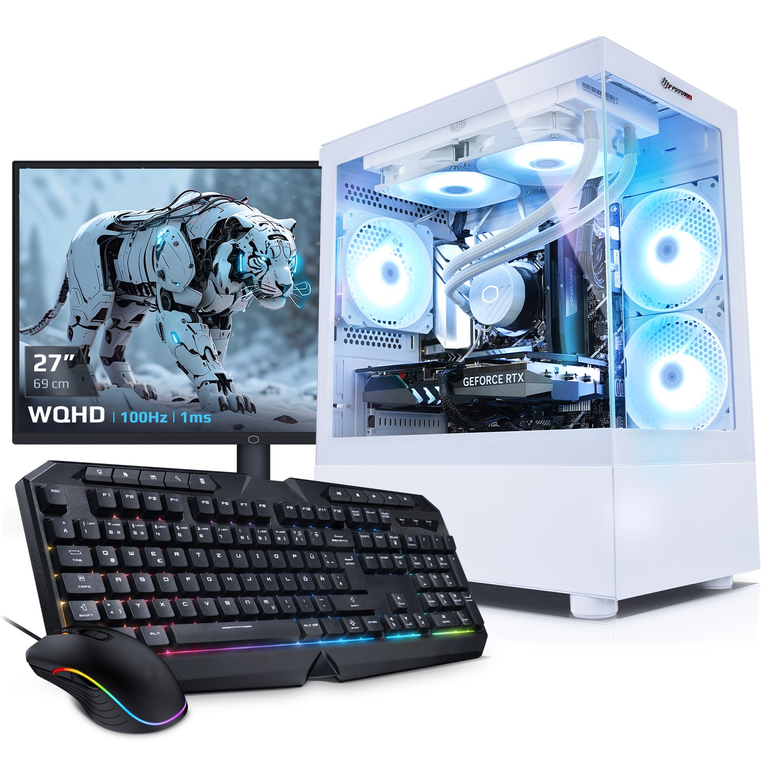 PC Set Gaming mit 27 Zoll TFT Invader XS 14 Intel Core i7-14700KF, 32GB DDR4, NVIDIA RTX 5070 12 GB, 1TB SSD, WLAN, Windows 11 