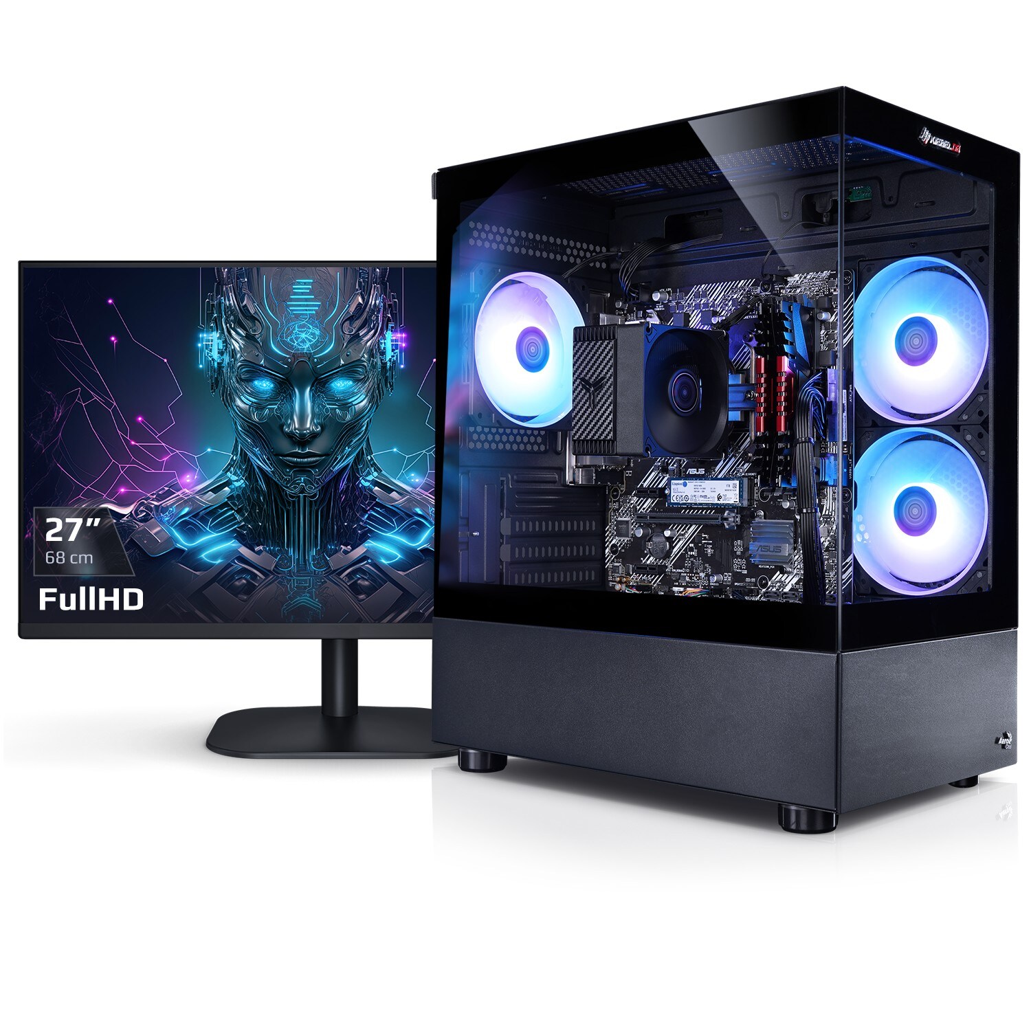Gaming PC mit 27 Zoll TFT Viper V AMD Ryzen 7 5700G, 16GB DDR4, AMD Vega Grafik, 500GB SSD, WLAN, Windows 11 