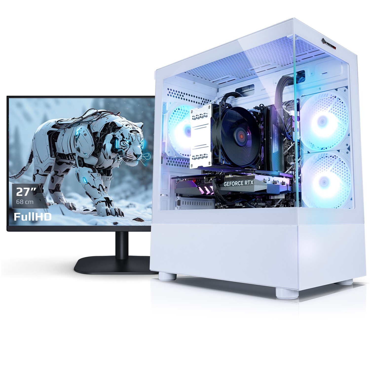Gaming PC mit 27 Zoll TFT Viper V AMD Ryzen 7 5700X, 16GB DDR4, NVIDIA RTX 5050 8 GB, 1TB SSD, WLAN, Windows 11 