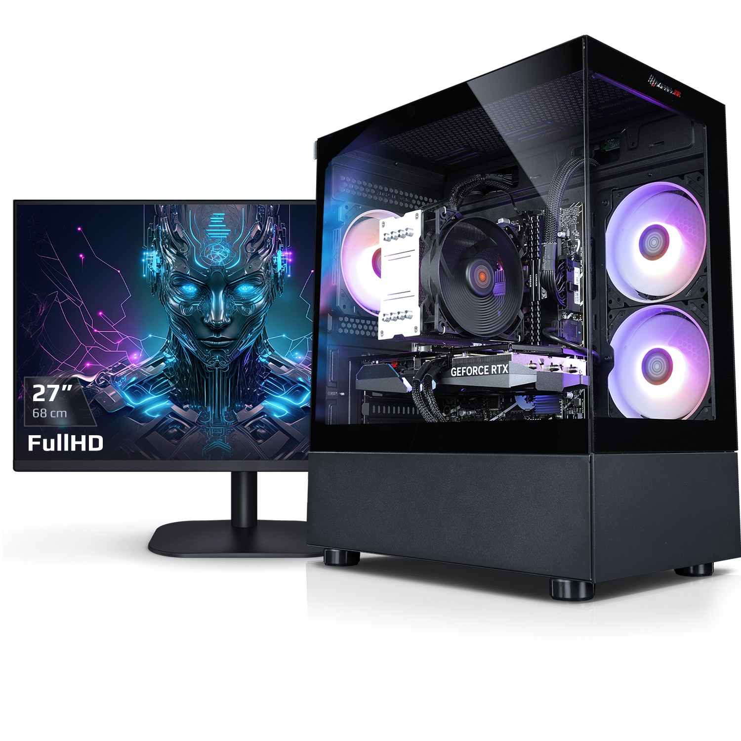 Gaming PC mit 27 Zoll TFT Viper V AMD Ryzen 7 5700X, 32GB DDR4, NVIDIA RTX 5060 8 GB, 1TB SSD, WLAN, Windows 11 
