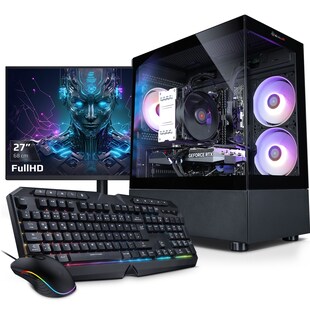 Gaming PC mit 27 Zoll TFT Invader XS AMD Ryzen 5 5600GT, 16GB DDR4, AMD Vega Grafik, 1TB SSD, WLAN, Windows 11 