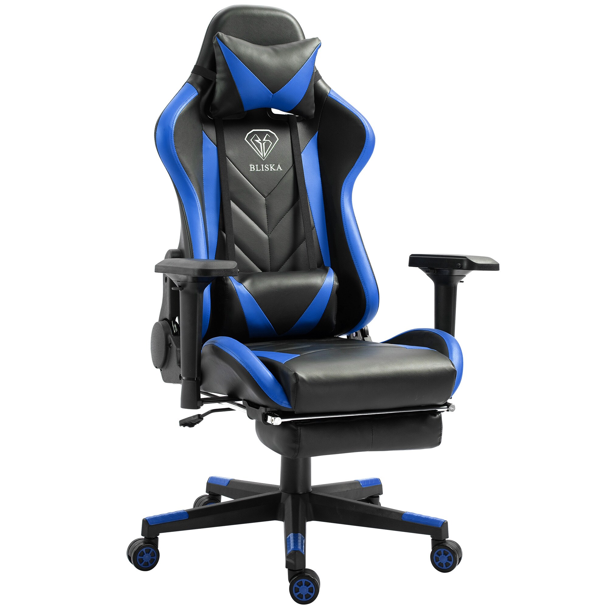 Gaming Stuhl mit Fu&szlig;st&uuml;tze und ergonomsichen 4D-Armlehnen gaming chair in ergonomischer Sportsitz Optik Gamer Stuhl mit verstellbaren R&uuml;ckenst&uuml;tzkissen B&uuml;rostuhl 