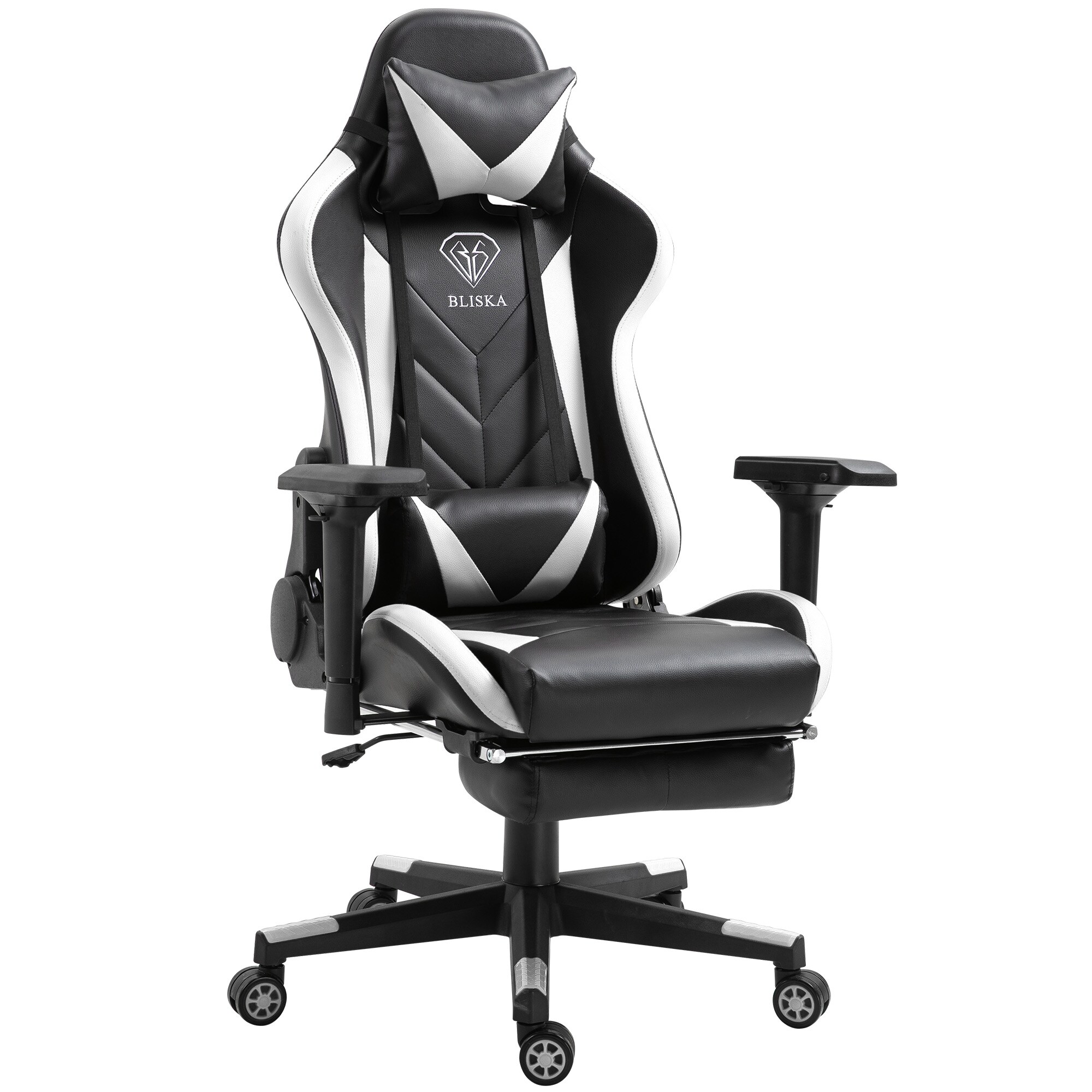 Gaming Stuhl mit Fu&szlig;st&uuml;tze und ergonomsichen 4D-Armlehnen gaming chair in ergonomischer Sportsitz Optik Gamer Stuhl mit verstellbaren R&uuml;ckenst&uuml;tzkissen B&uuml;rostuhl 