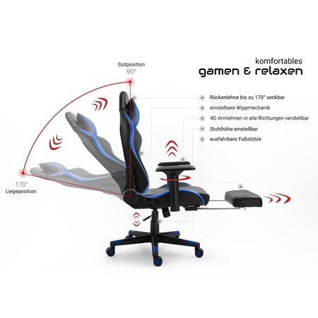 Fußstütze Rückenstützkissen bei Sportsitz Stuhl Marktkauf bestellen online mit Bürostuhl und Optik Gamer chair Stuhl ergonomsichen 4D-Armlehnen gaming Gaming verstellbaren ergonomischer mit in