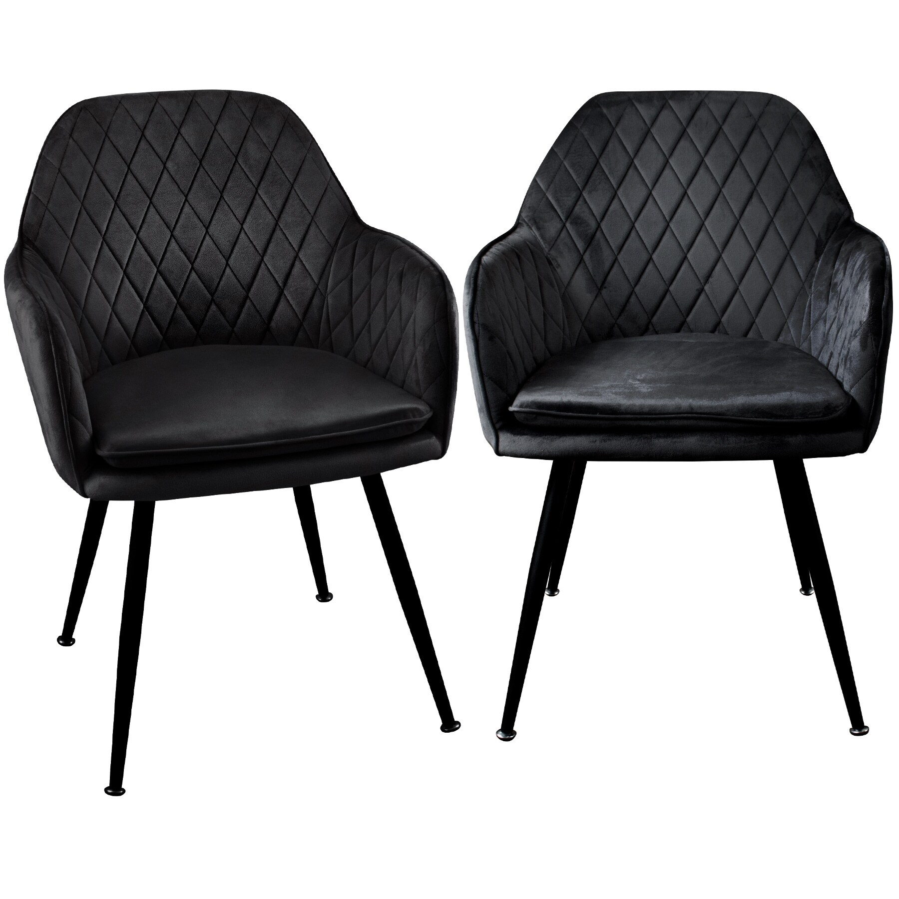 Esszimmerst&uuml;hle in Steppoptik - gepolsterte Loungesessel mit abgestepptem Samtbezug und Armlehnen - stabile St&uuml;hle Esszimmer mit Metallgestell 