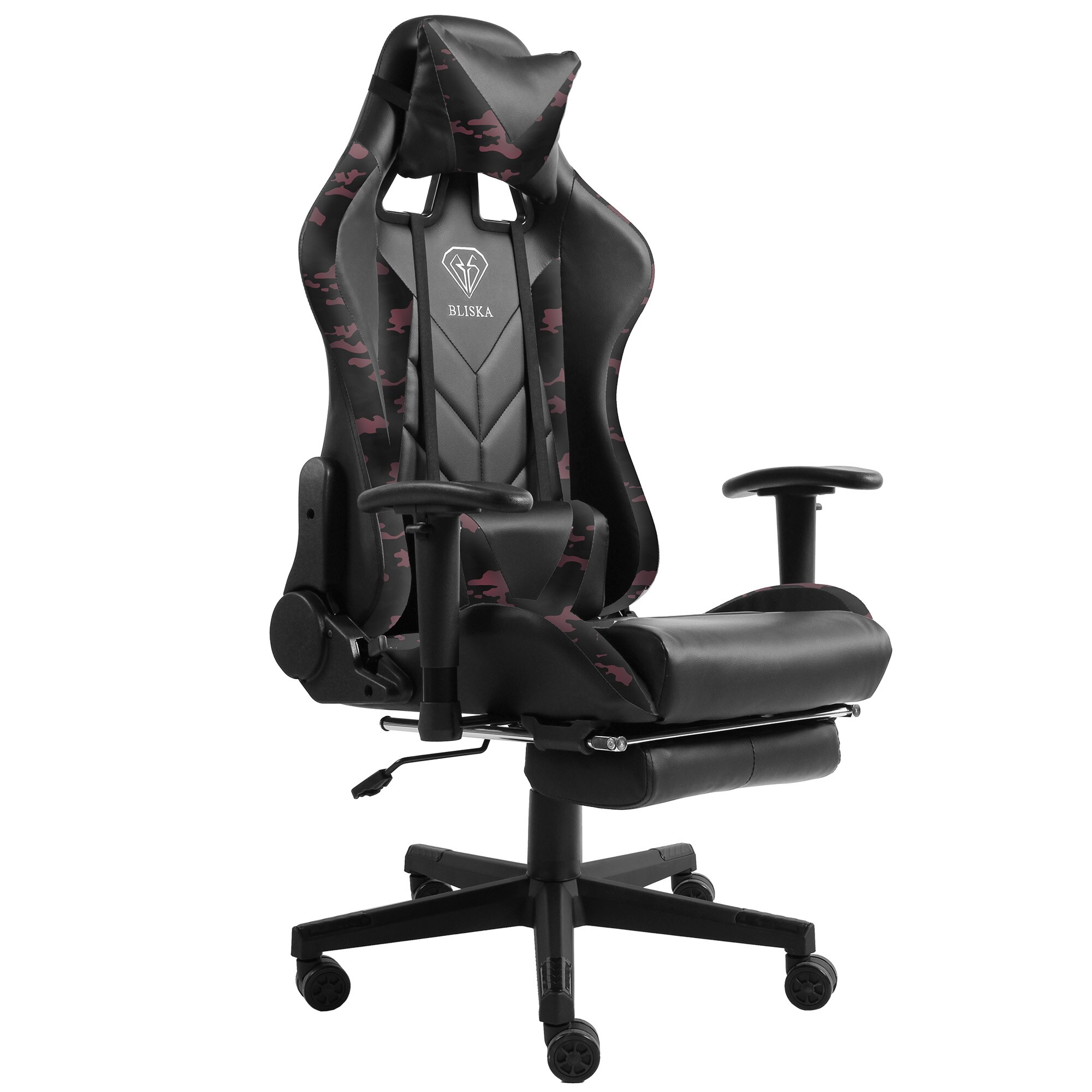 Gaming Stuhl mit Fu&szlig;st&uuml;tze und ergonomsichen 4D-Armlehnen gaming chair in ergonomischer Sportsitz Optik Gamer Stuhl mit verstellbaren R&uuml;ckenst&uuml;tzkissen B&uuml;rostuhl 