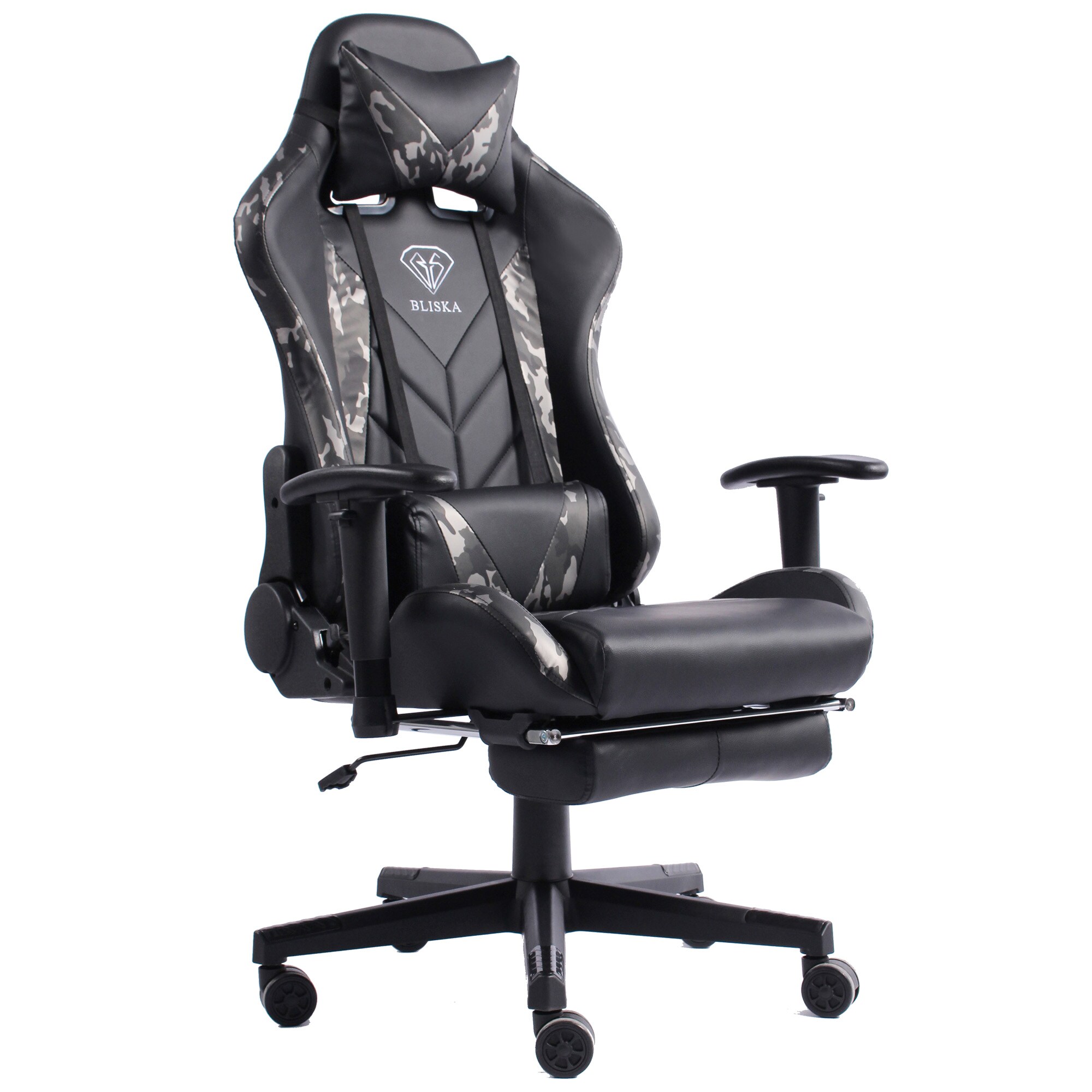 Gaming Stuhl mit Fu&szlig;st&uuml;tze und ergonomsichen 4D-Armlehnen gaming chair in ergonomischer Sportsitz Optik Gamer Stuhl mit verstellbaren R&uuml;ckenst&uuml;tzkissen B&uuml;rostuhl 