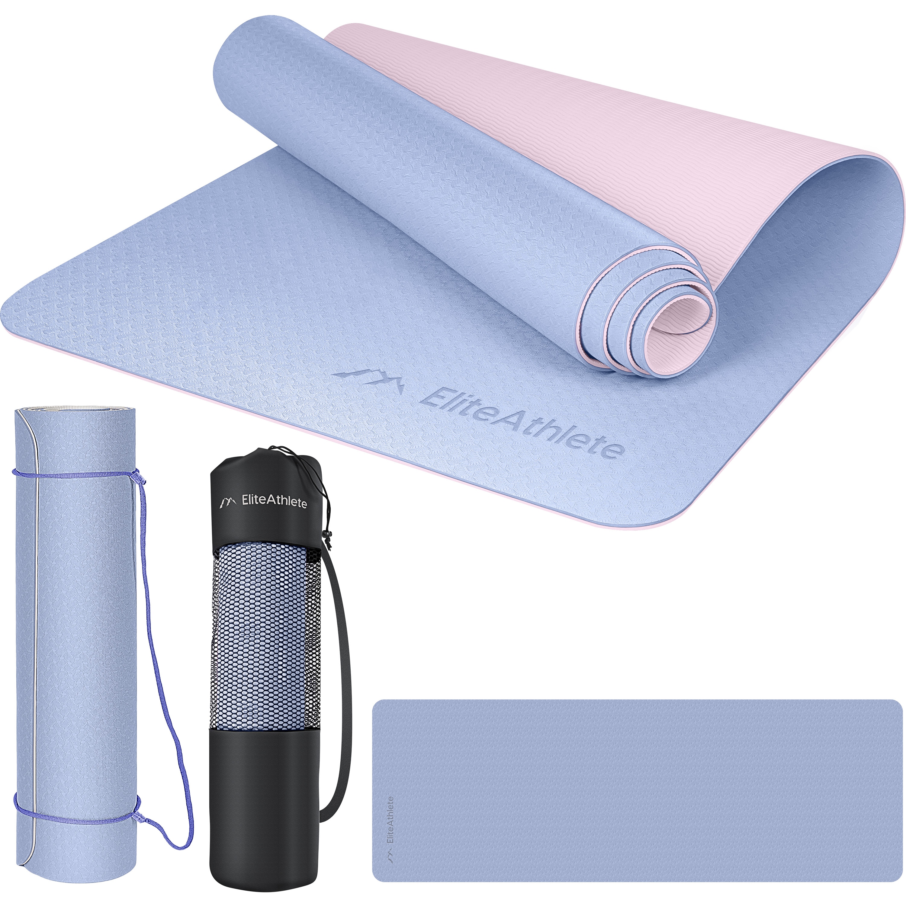 EliteAthlete&reg; Yogamatte - Sportmatte - Fitnessmatte - Gymnastikmatte gepolstert & rutschfest f&uuml;r Fitness, Pilates - Yoga Matte - 183 cm x 61 cm x 0.6 cm - Trainingsmatte inkl. Transportgurt + Tasche - Frosty 
