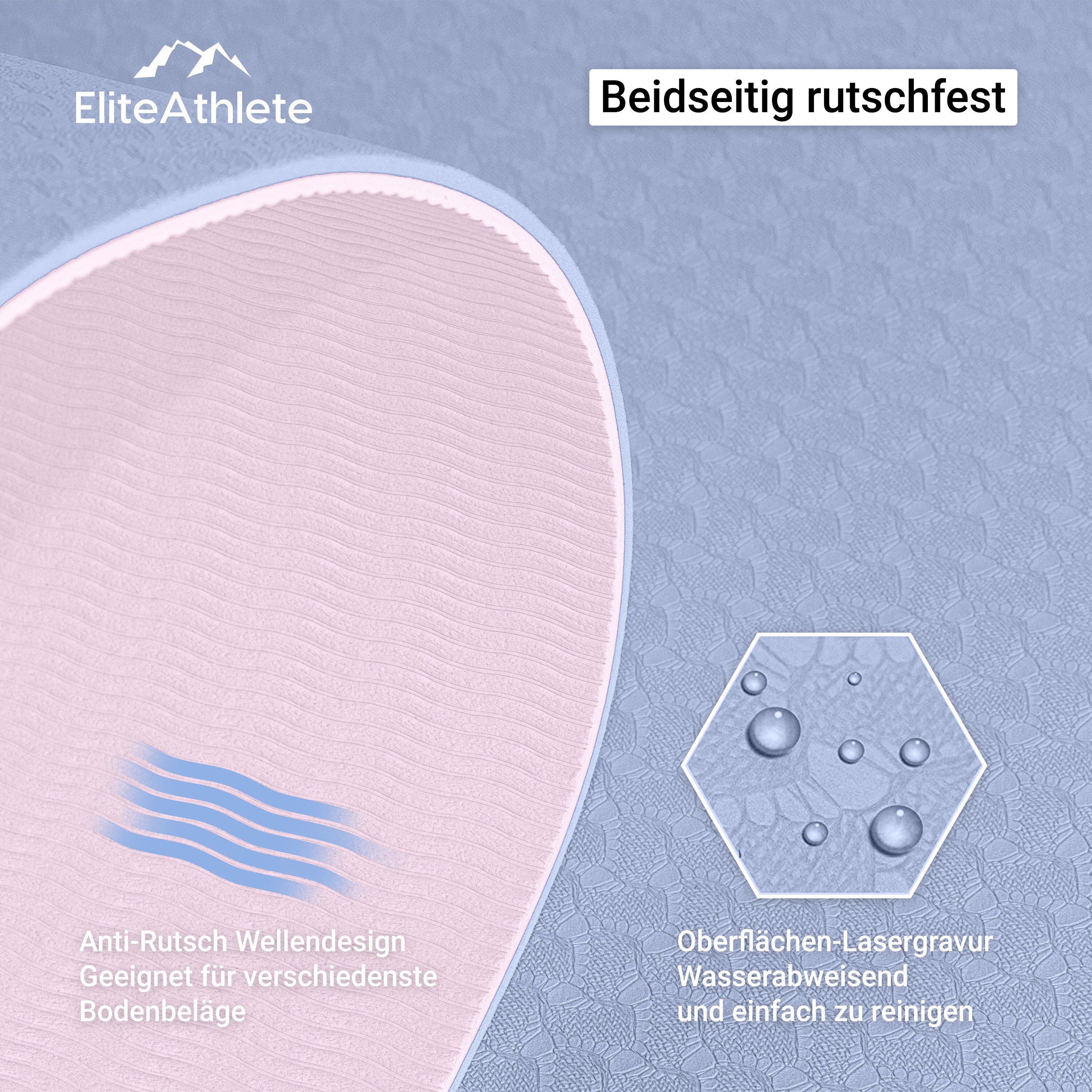 HEDUGO Trainingsgeräte Matte für Bauchmuskeltrainer,Rutschfeste Kniematte für Den Bauch, 6 mm Dicke Yoga Matte Rutschfest für Yoga, Pilates, 183cm L x 61cm B x 0,6cm H, TPE, Blau Fitnessmatte