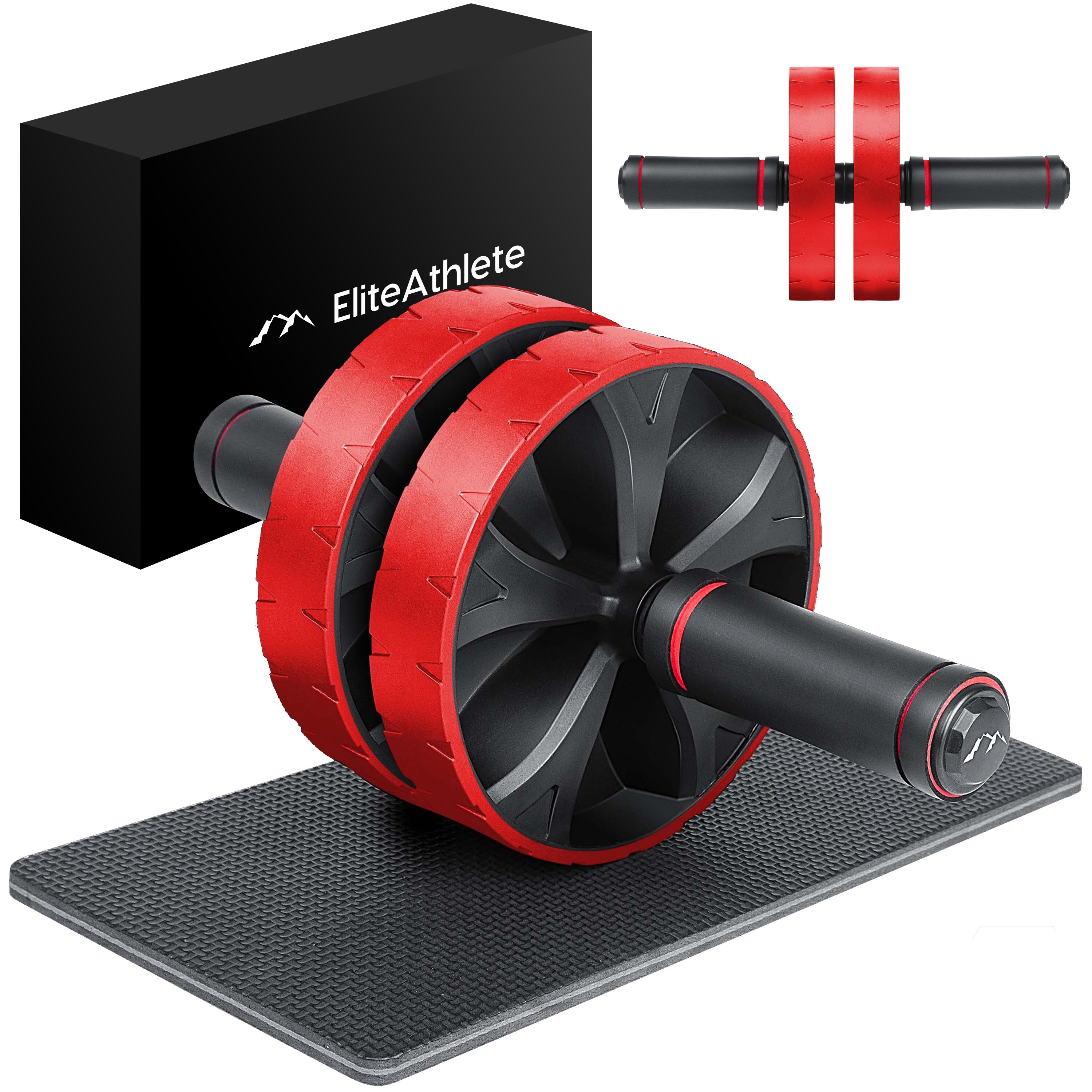 EliteAthlete&reg; Bauchroller Bauchmuskeltrainer - Bauchtrainer f&uuml;r Zuhause - Bauch Weg Abdominal Trainer - AB Wheel Roller inkl. gepolsterter Kniematte - Rot 